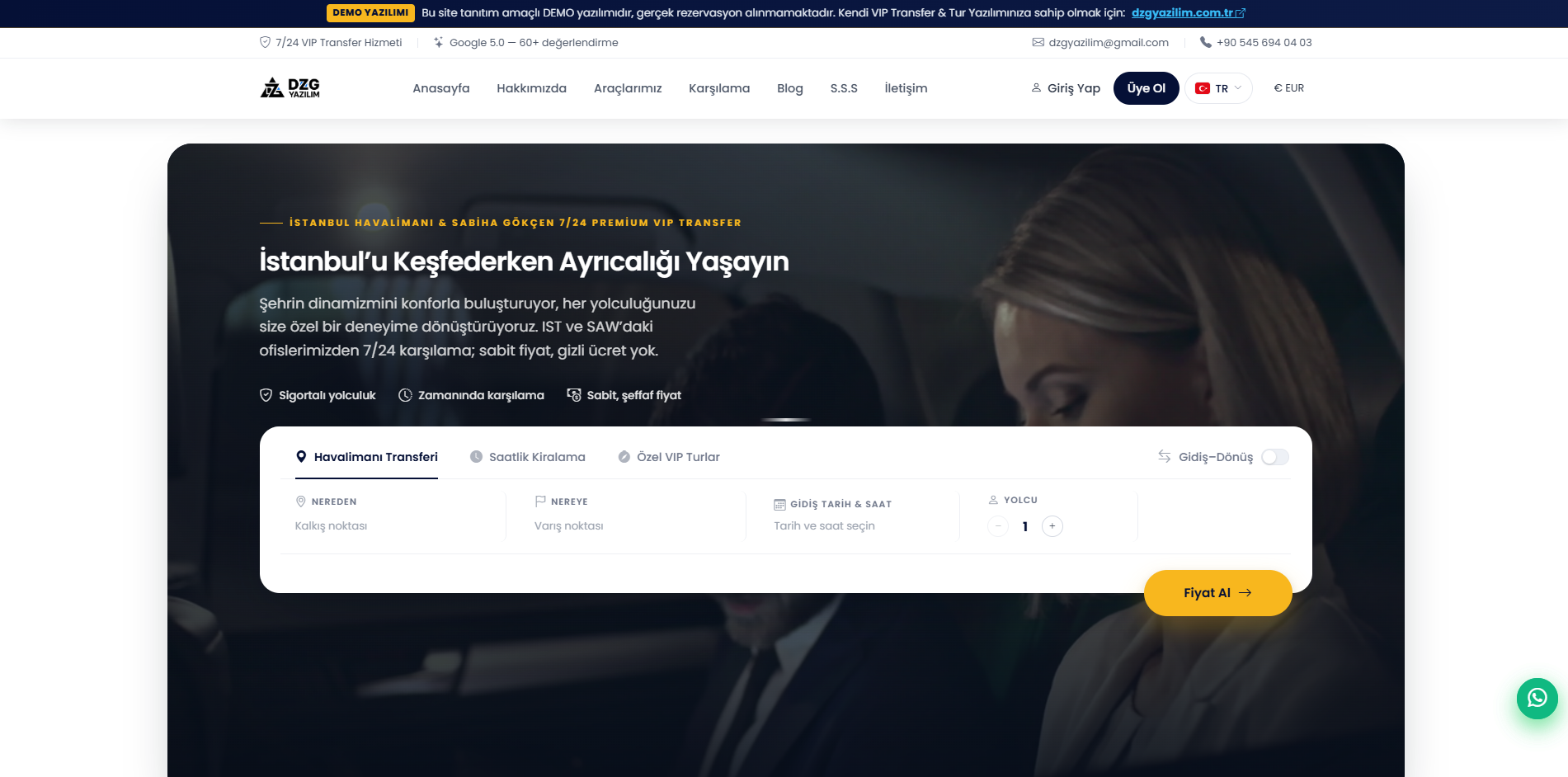 DZG Transfer Rezervasyon Ana Ekranı ve Harita Seçimi
